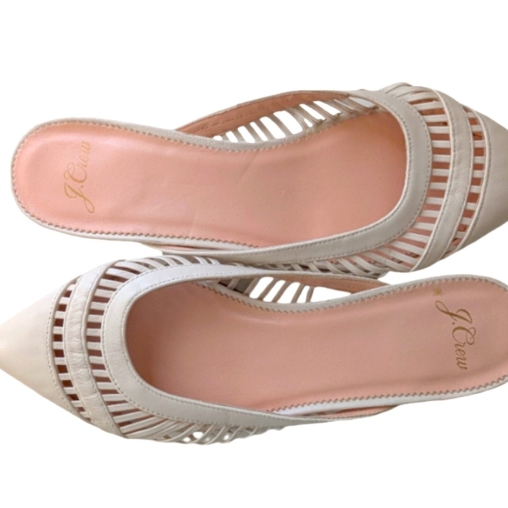 J.Crew Gwen Mule White Pointed Toe Flats Size 6.5